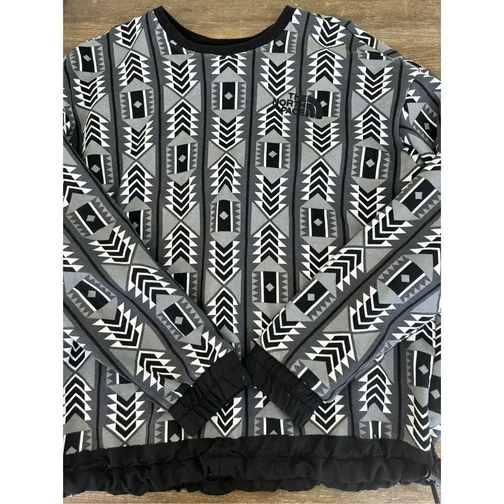 The North Face 92 Rage Fleece Crewneck Sweatshirt Black Aztec Print Men's Size L